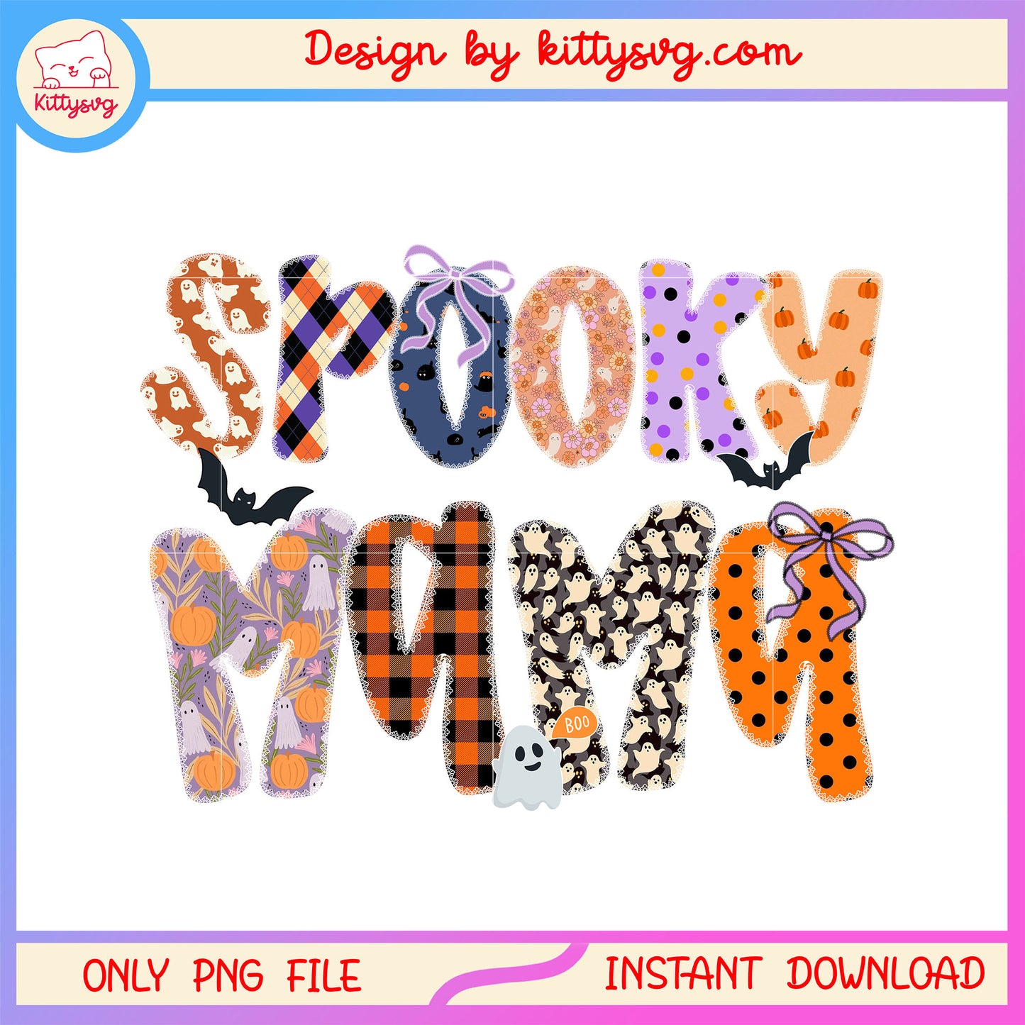 Spooky mama horror pattern png, halloween pattern png, spooky halloween png