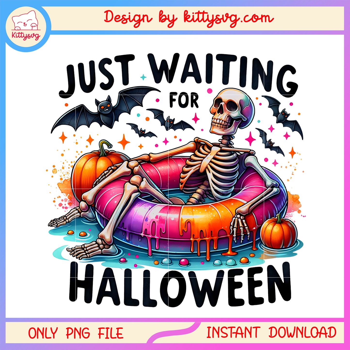 Spooky summer just waitong for halloween png, skeleton png, spooky summer png