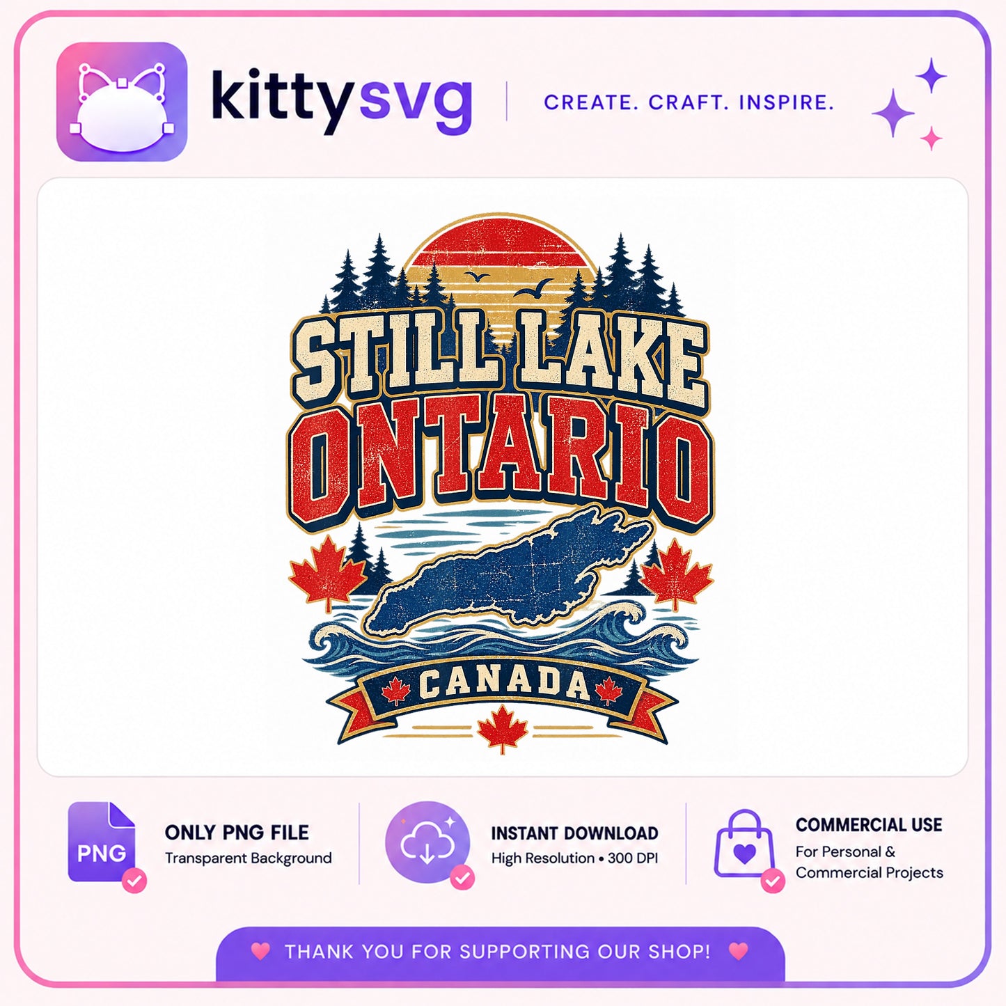 Still Lake Ontario Canada PNG, Vintage Canada Shirt, Lake PNG