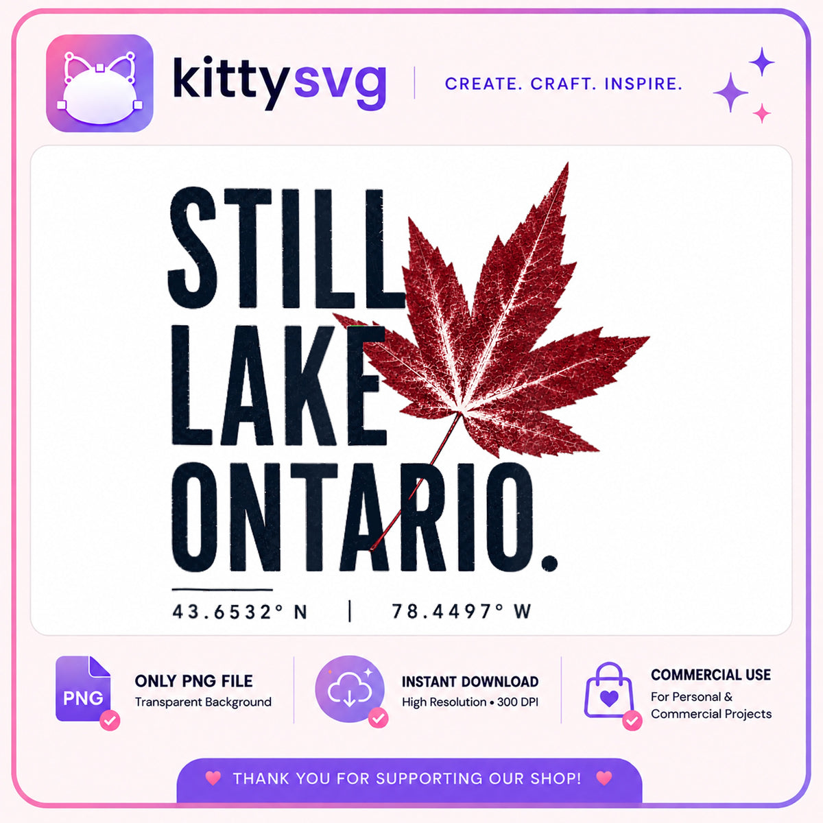 Still Lake Ontario PNG, Canada Maple Leaf PNG, Coordinates PNG