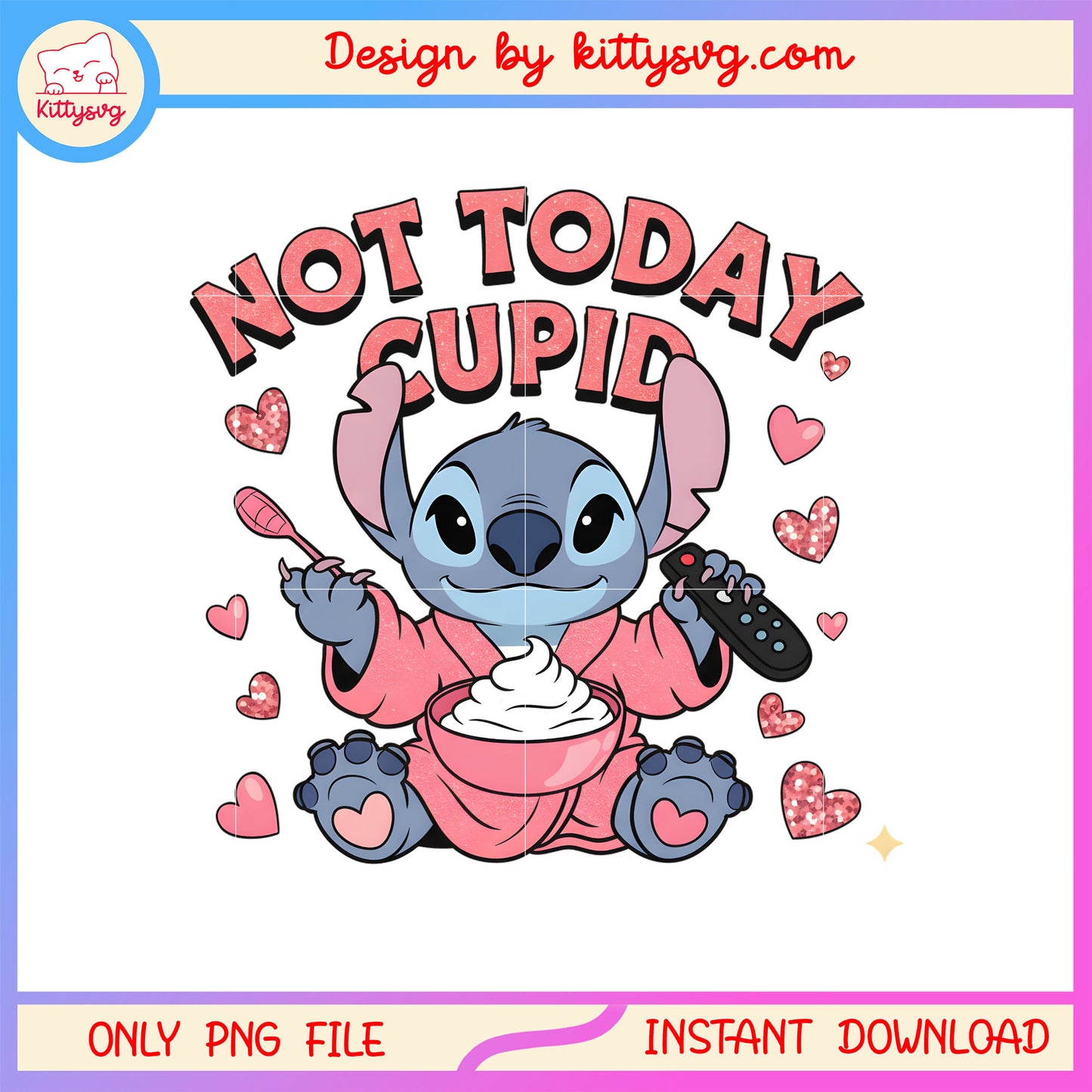 Stitch cream pink valentine png, stitch valentines day png