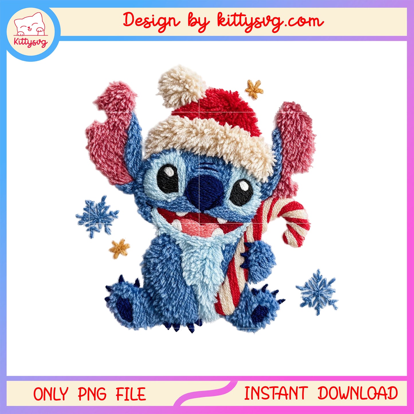 Stitch hand candy cane patchwork png, stitch christmas png