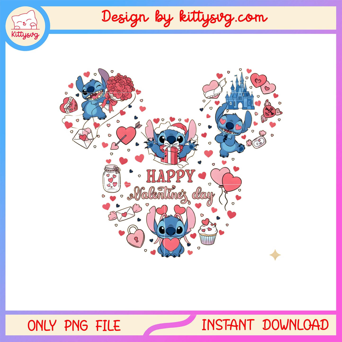 Stitch santa love valentine png, stitch valentines day png