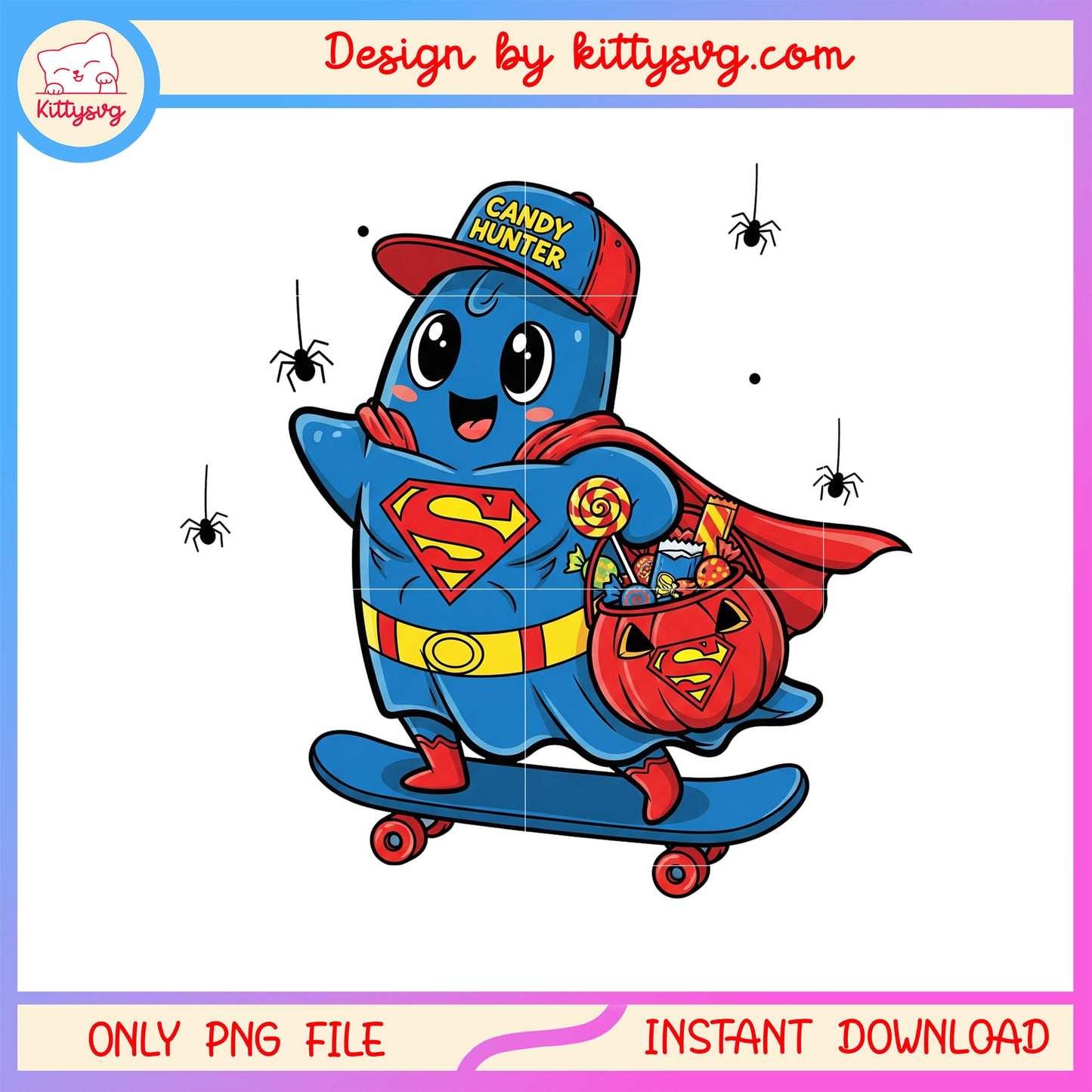 Superman candy halloween skateboarding png, superman halloween png