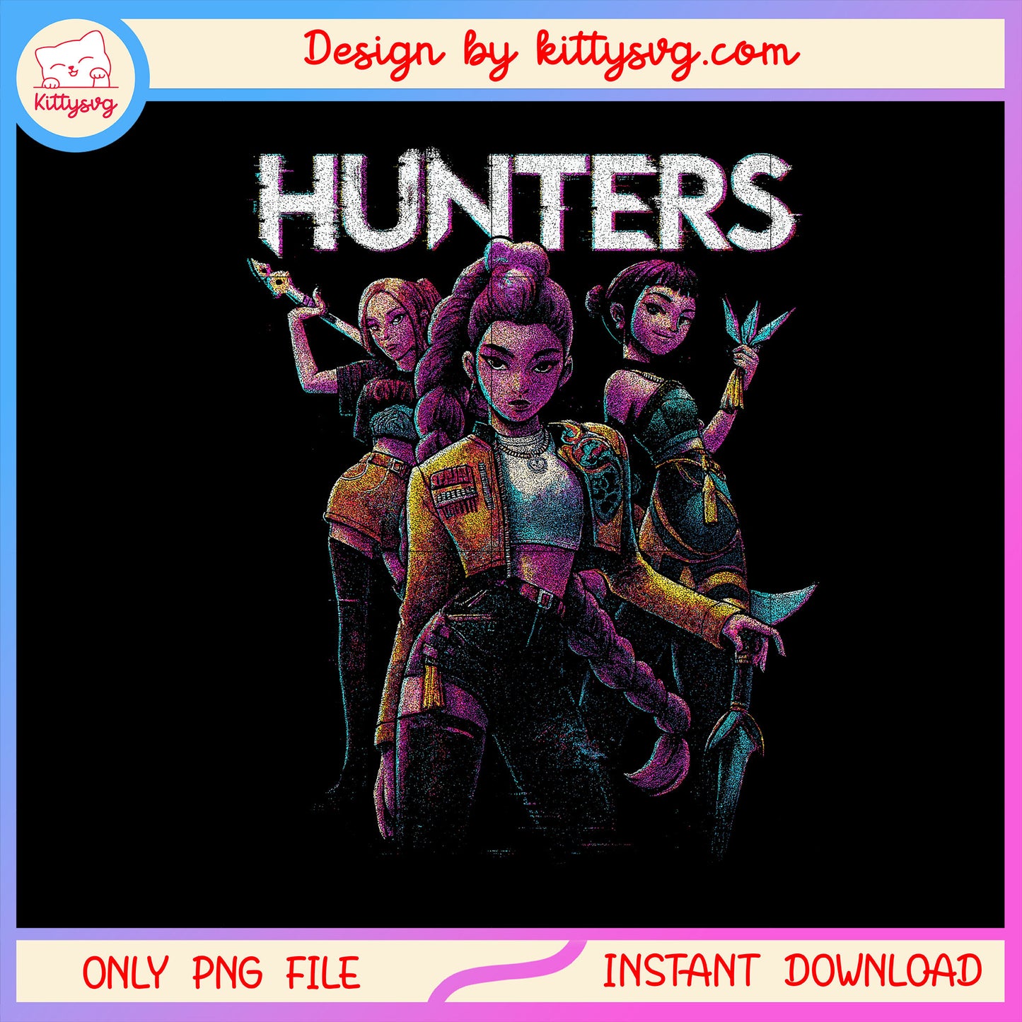 Team girl hunters design png, kpop demon hunters movie png