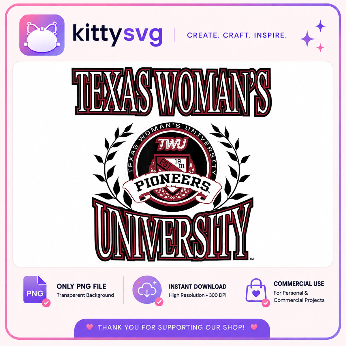 Texas Womans University PNG, TWU Pioneers PNG, College PNG