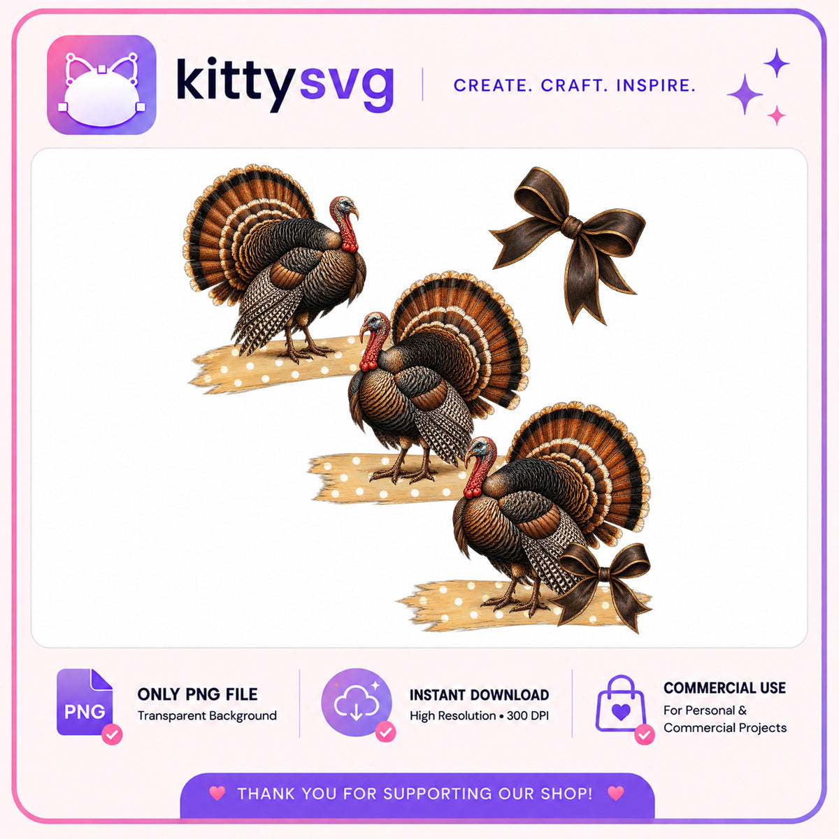 Thanksgiving Turkey With Bow PNG, Turkey Clipart PNG, Fall PNG