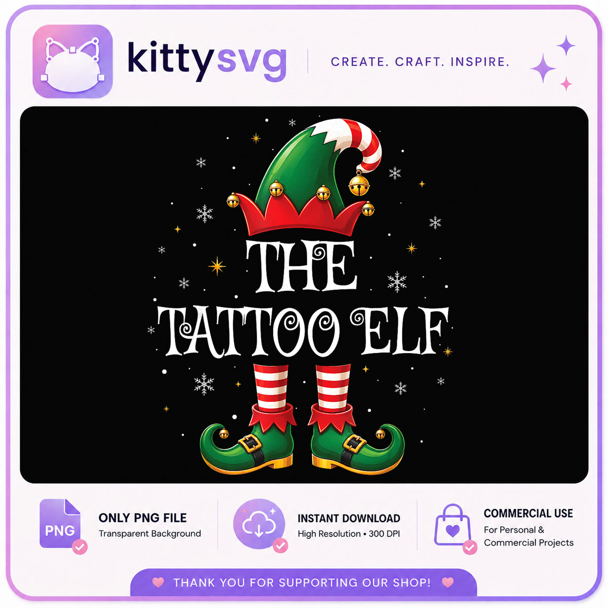 The Tattoo Elf PNG, Christmas Elf Family Matching PNG, Holiday PNG