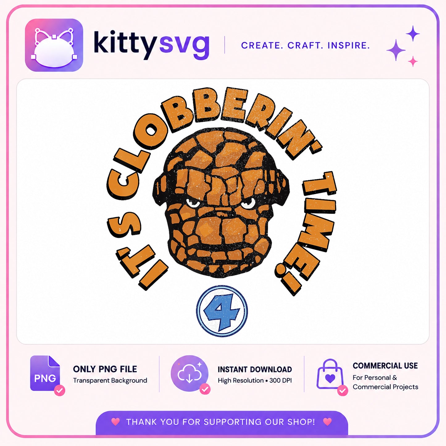 The Thing Its Clobberin Time PNG, Fantastic Four PNG, Marvel PNG