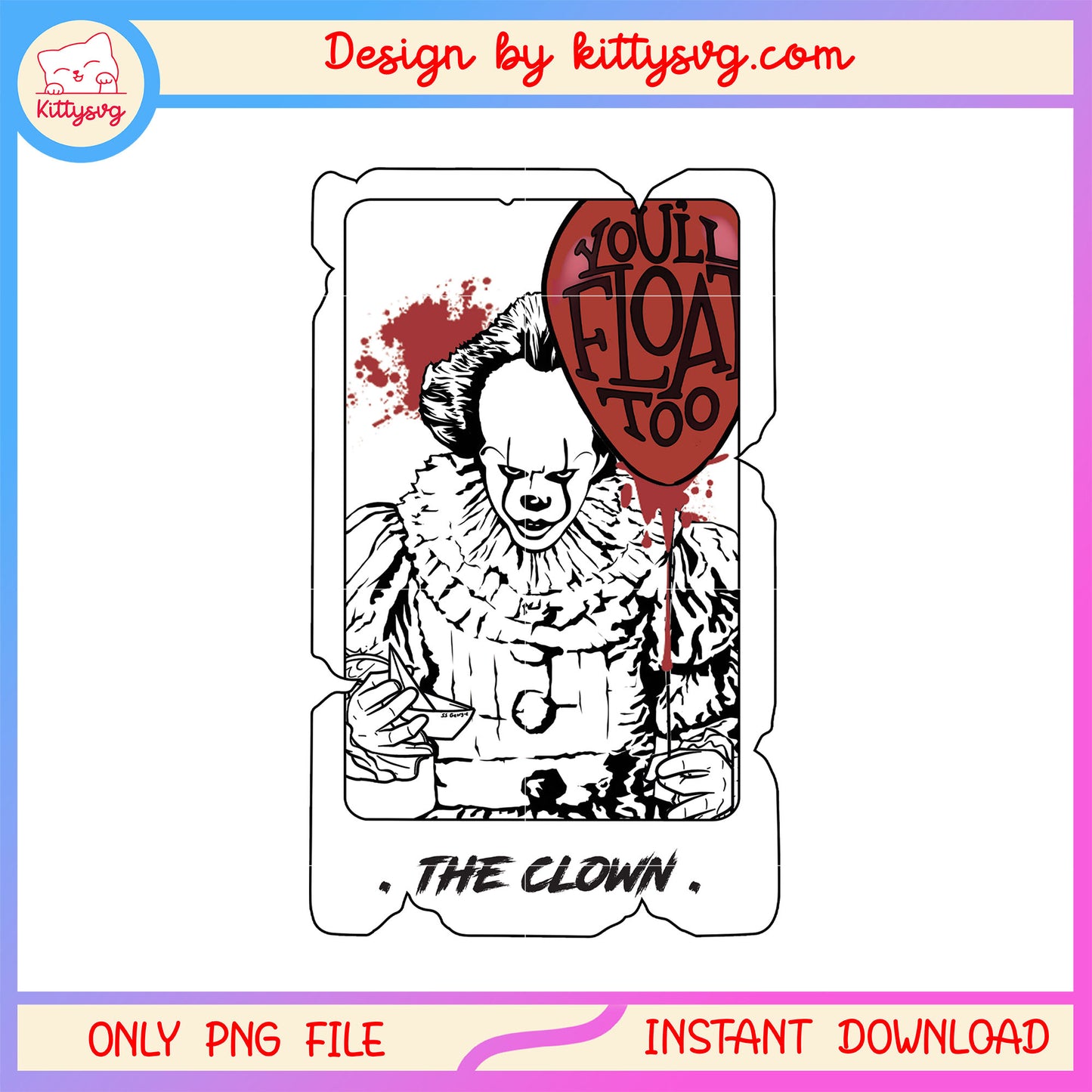 The clown pennywise tarot card design png, happy halloween png