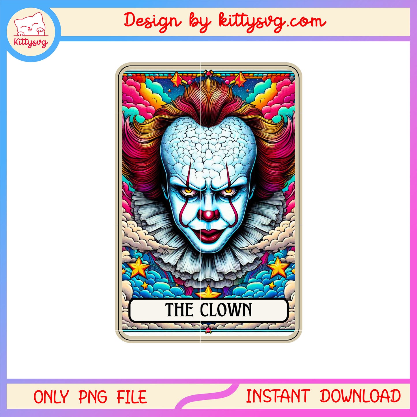 The clown pennywise tarot card png, horror movies png