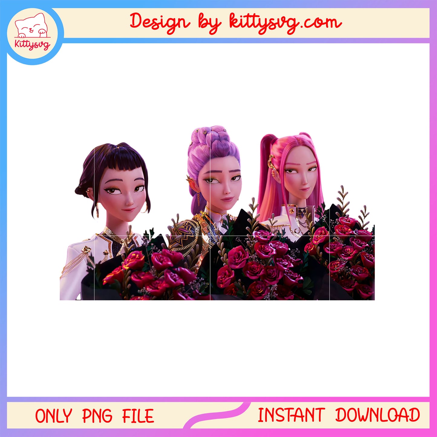 The huntrix and roses png, kpop demon hunters members png