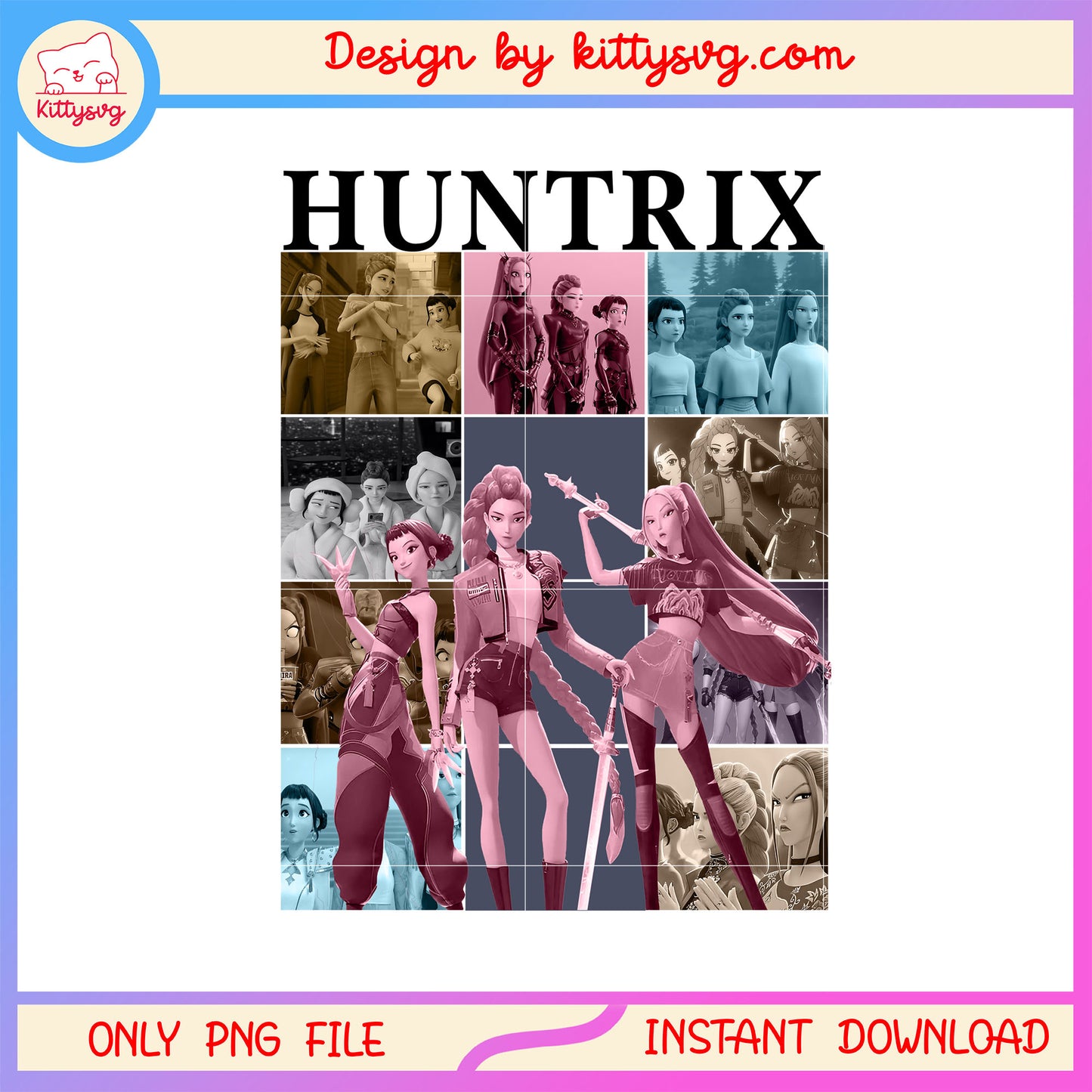 The huntrix girl band design png, kpop demon hunters characters png