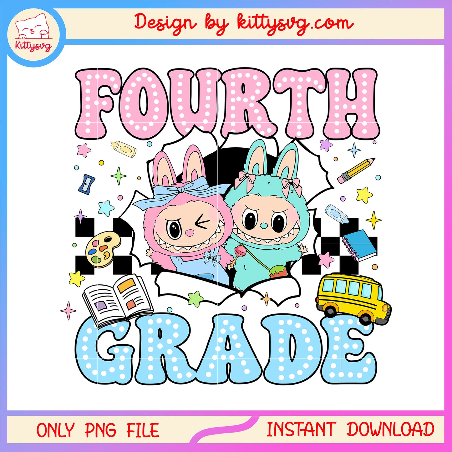 The monsters labubu fourth grade design png, back to school sign png