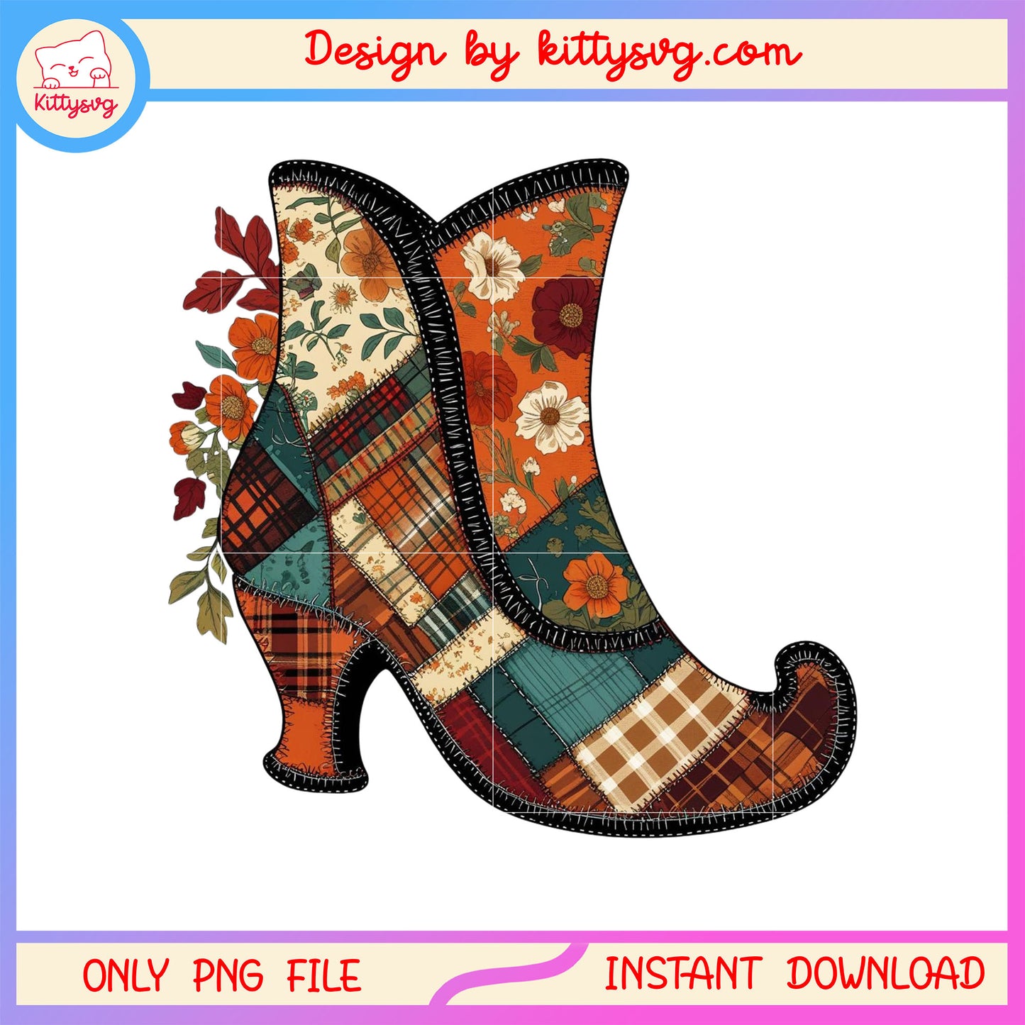 The witch shoe vintage floral design png, witch shoe png