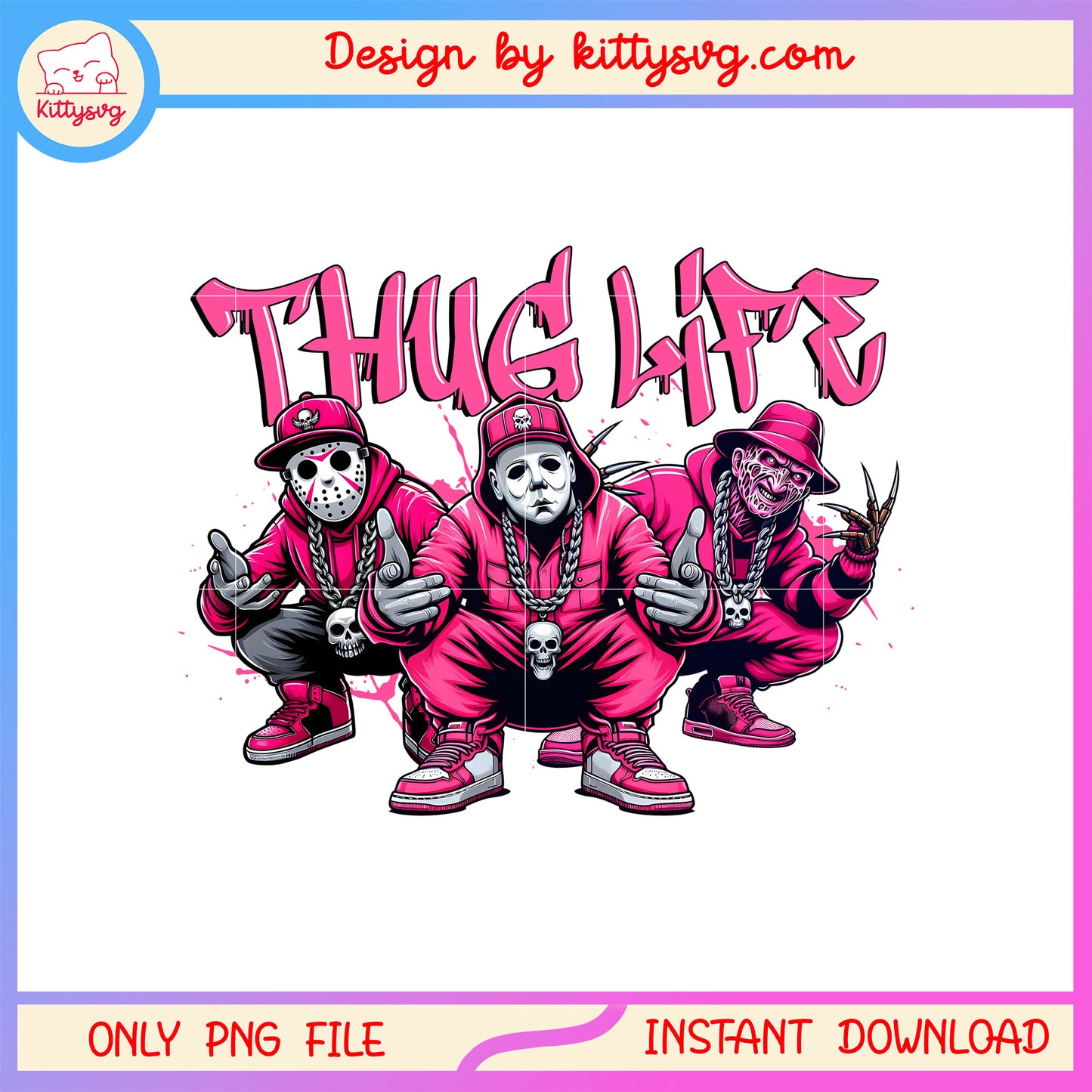 Thug life pink halloween horror character png, spooky characters png