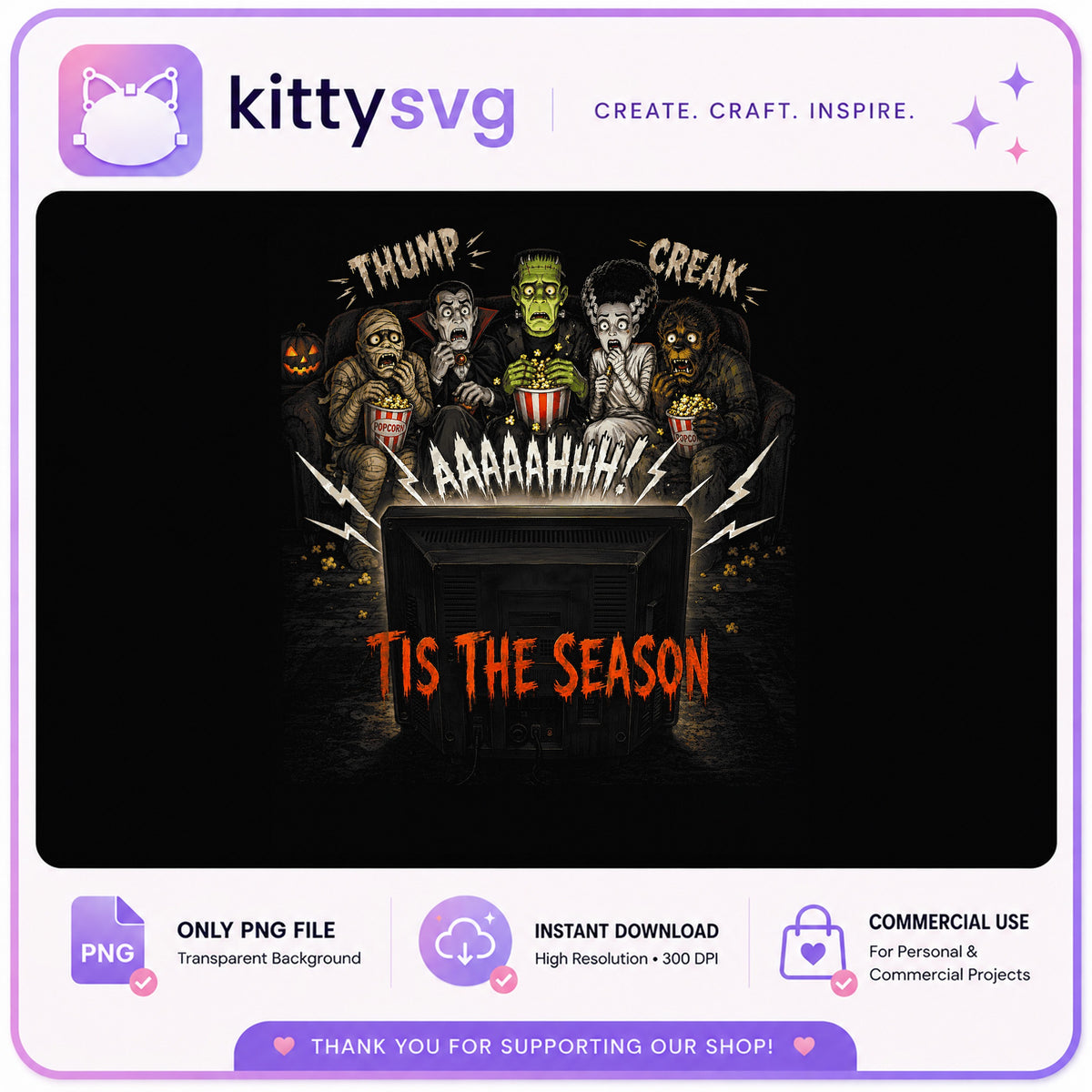 Tis The Season Halloween Monsters PNG, Horror Movie PNG