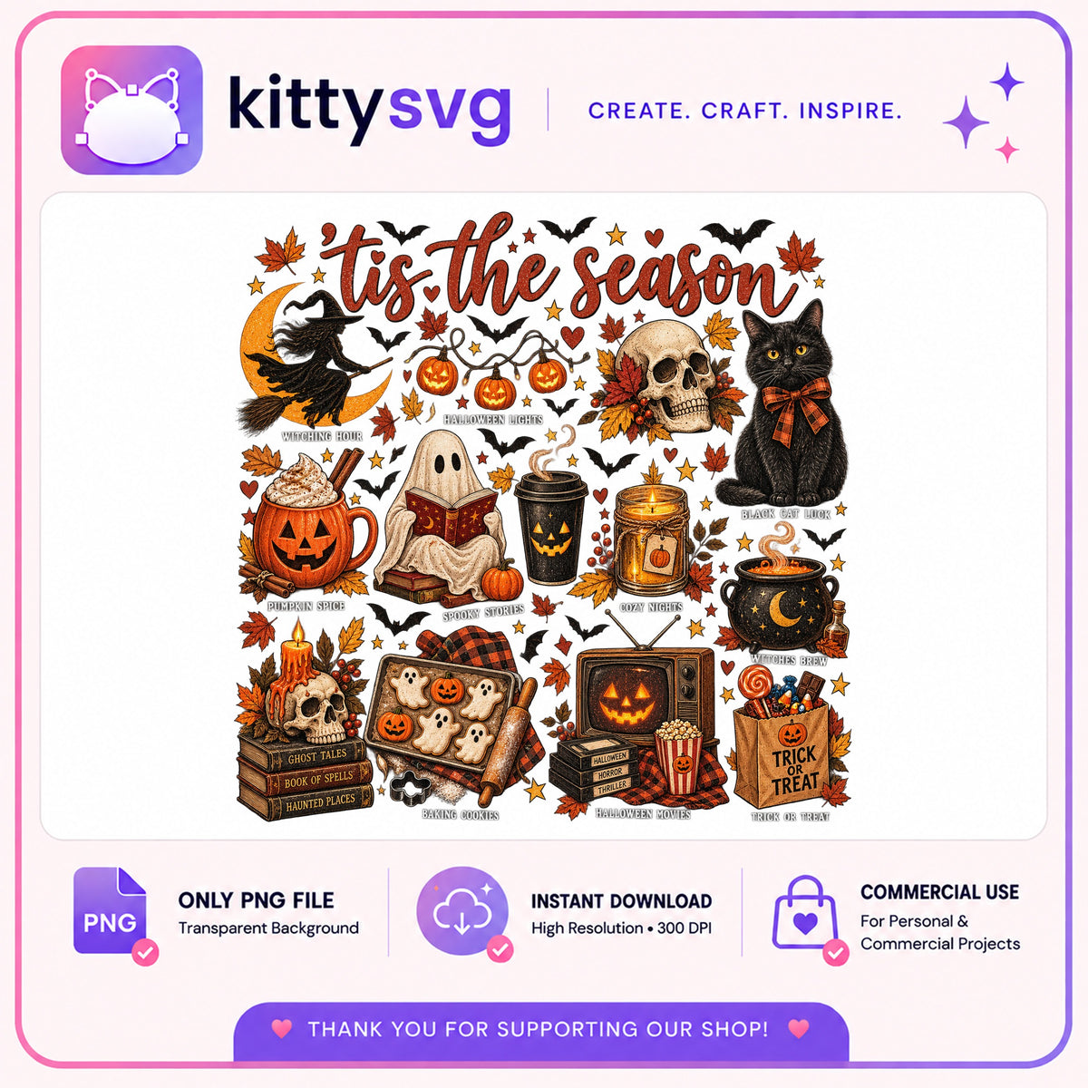 Tis The Season Halloween PNG, Spooky Vibes Clipart PNG, Trick Or Treat PNG