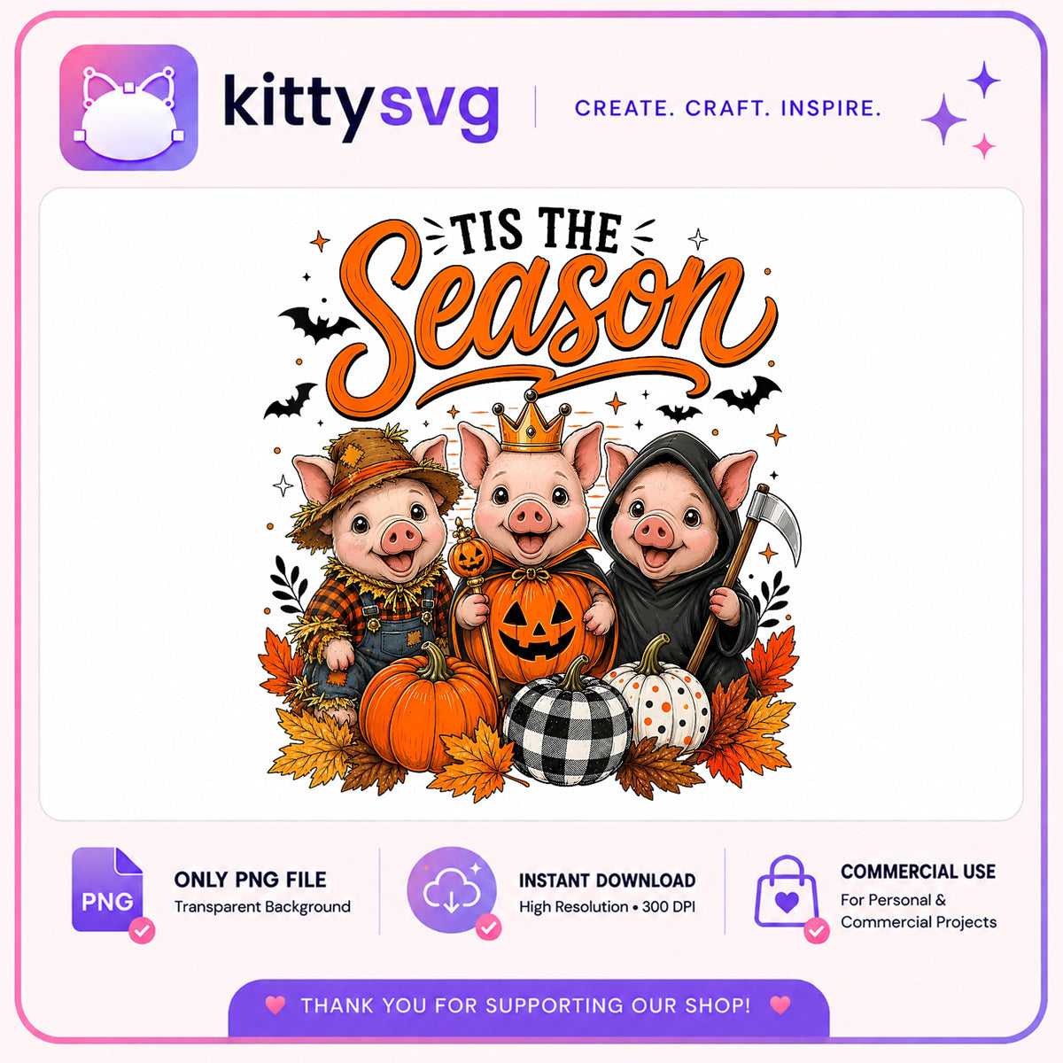 Tis The Season Halloween Pig PNG, Cute Pig Halloween PNG, Fall PNG