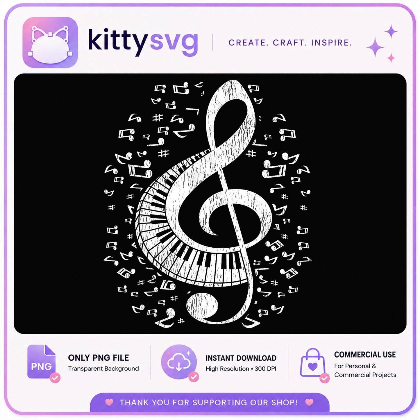 Treble Clef Piano Keys PNG, Music Notes PNG, Musician PNG