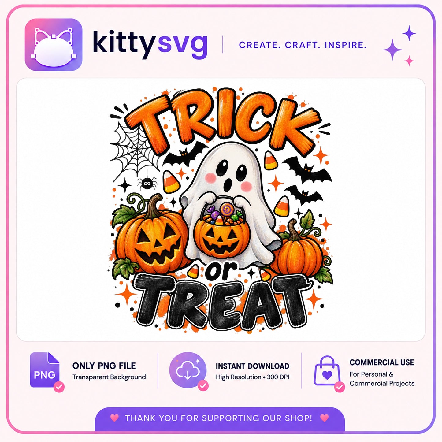 Trick Or Treat Ghost PNG, Halloween Pumpkin PNG, Spooky PNG