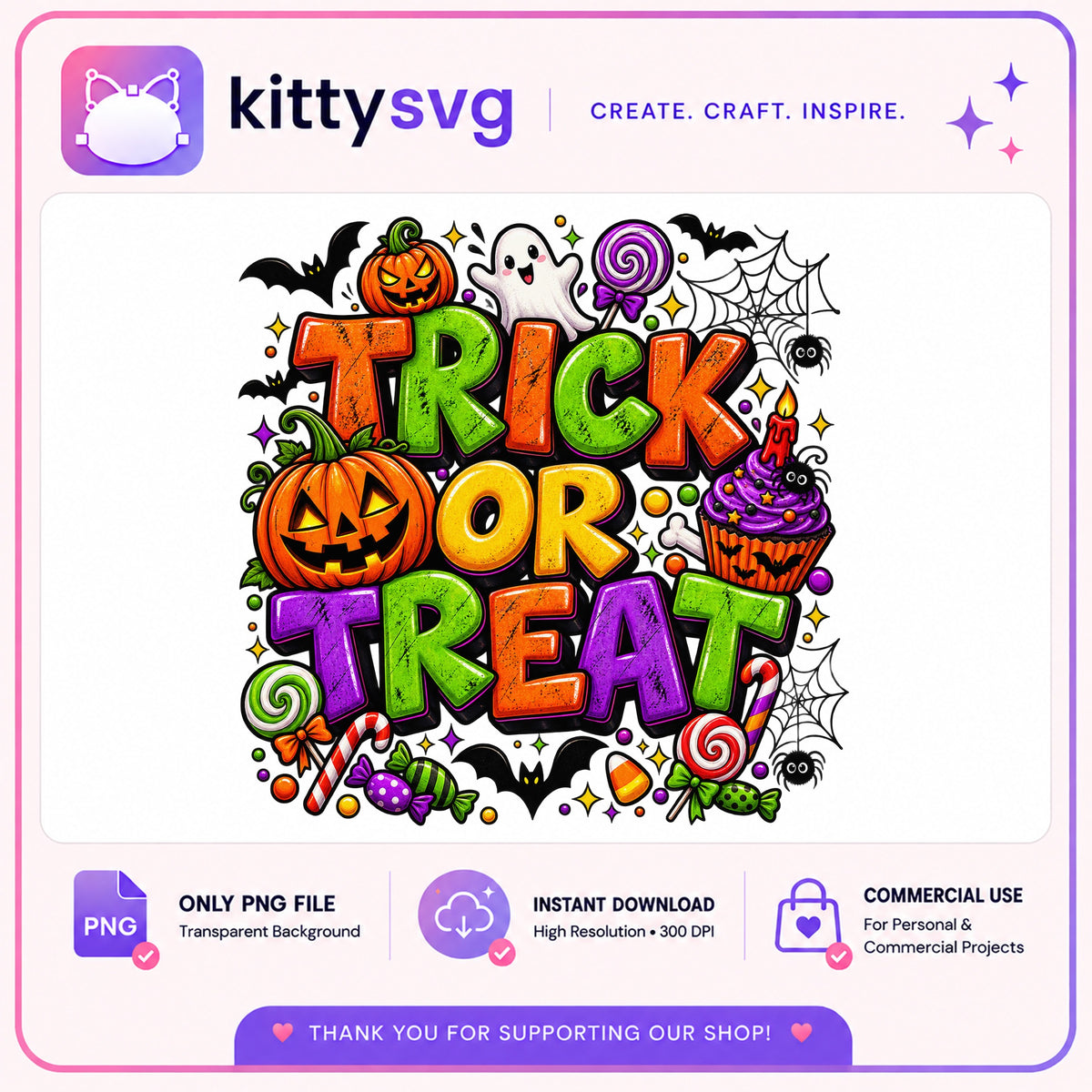 Trick Or Treat Halloween PNG, Pumpkin Ghost Bat PNG, Halloween PNG