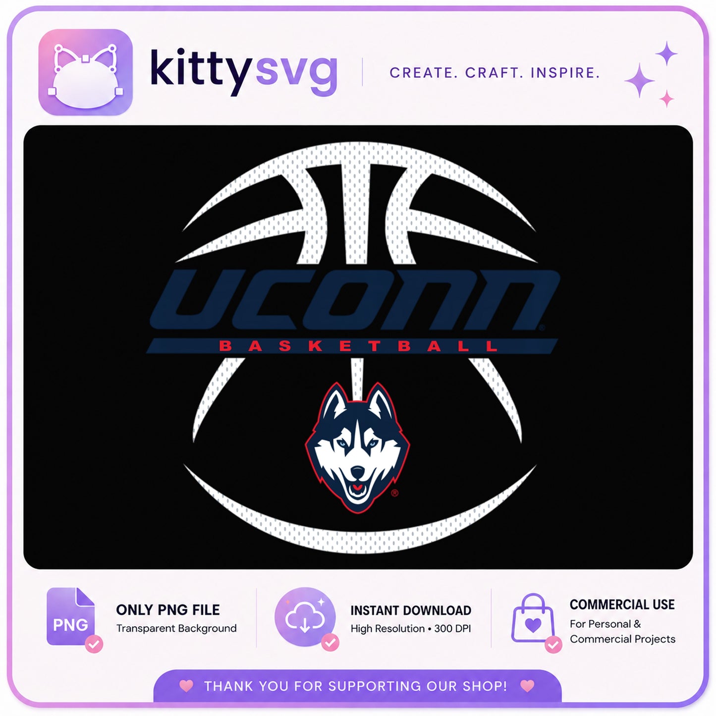 UConn Basketball PNG, Huskies Basketball Logo PNG, NCAA PNG