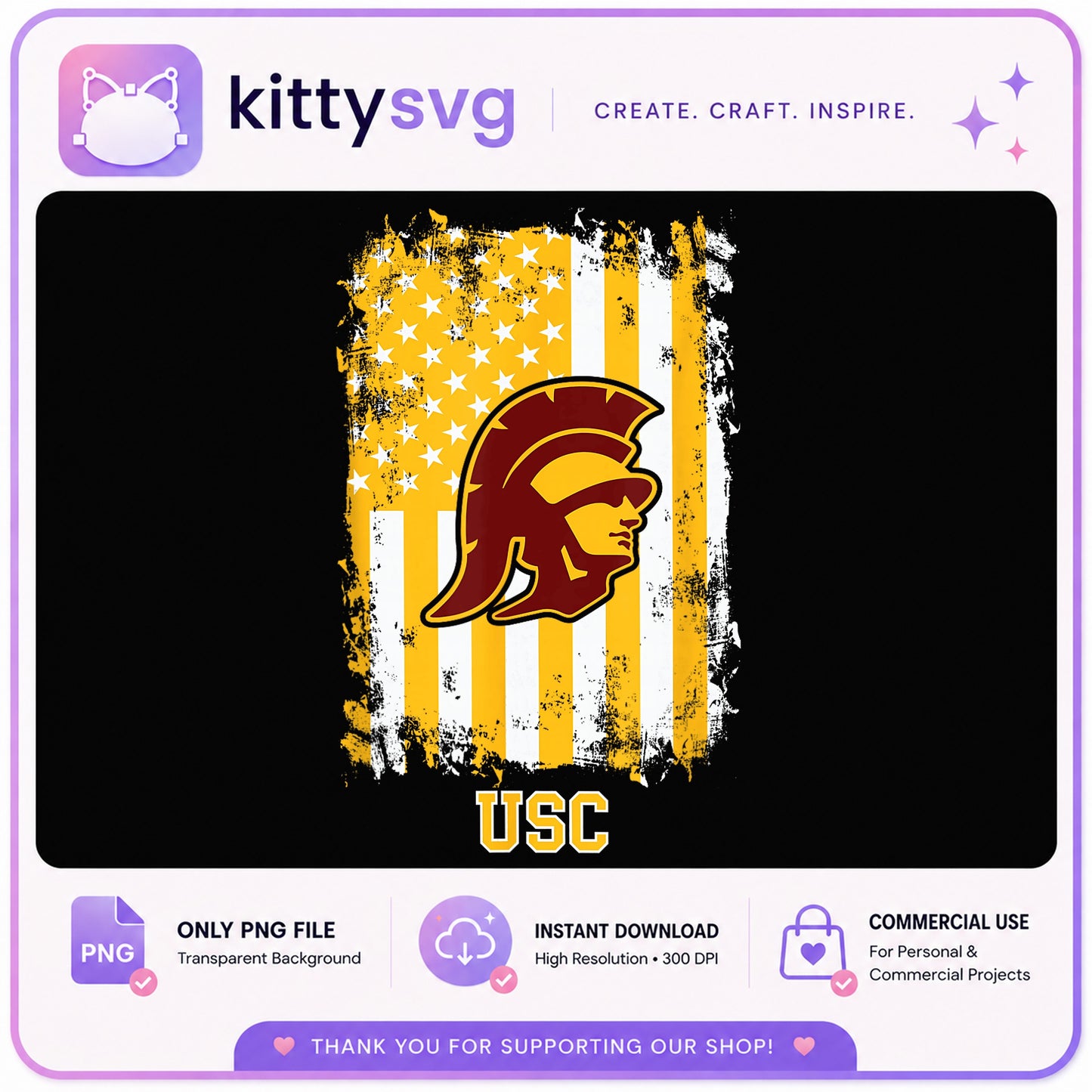 USC Trojans American Flag PNG, Grunge Flag PNG, Football PNG