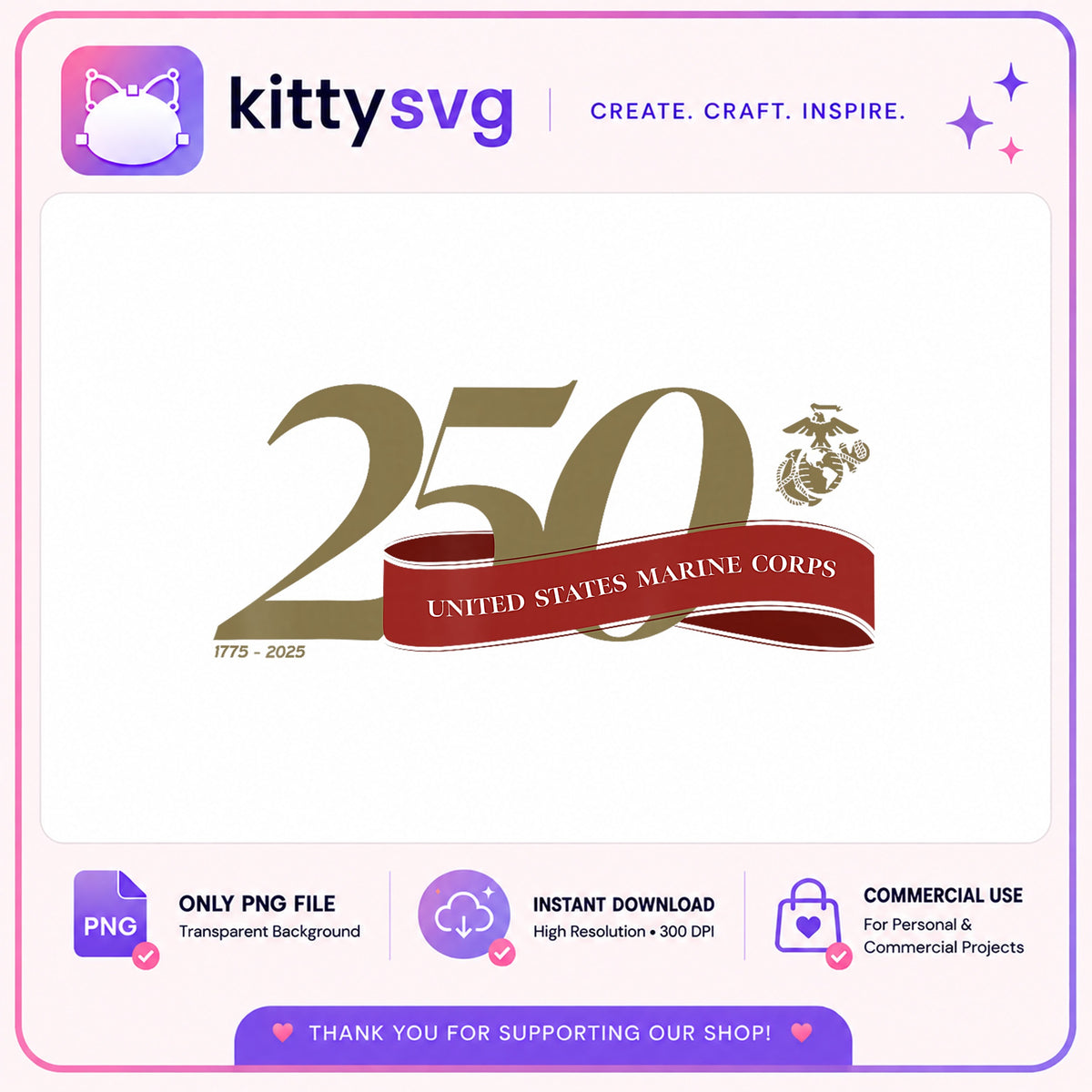 USMC 250th Anniversary PNG, Marine Corps 1775 2025, Military PNG