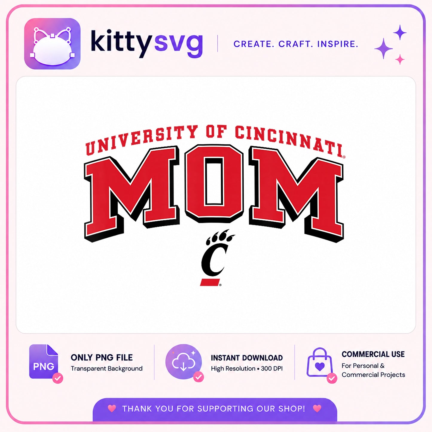 University Of Cincinnati Mom PNG, Bearcats Mom PNG, UC Mom PNG