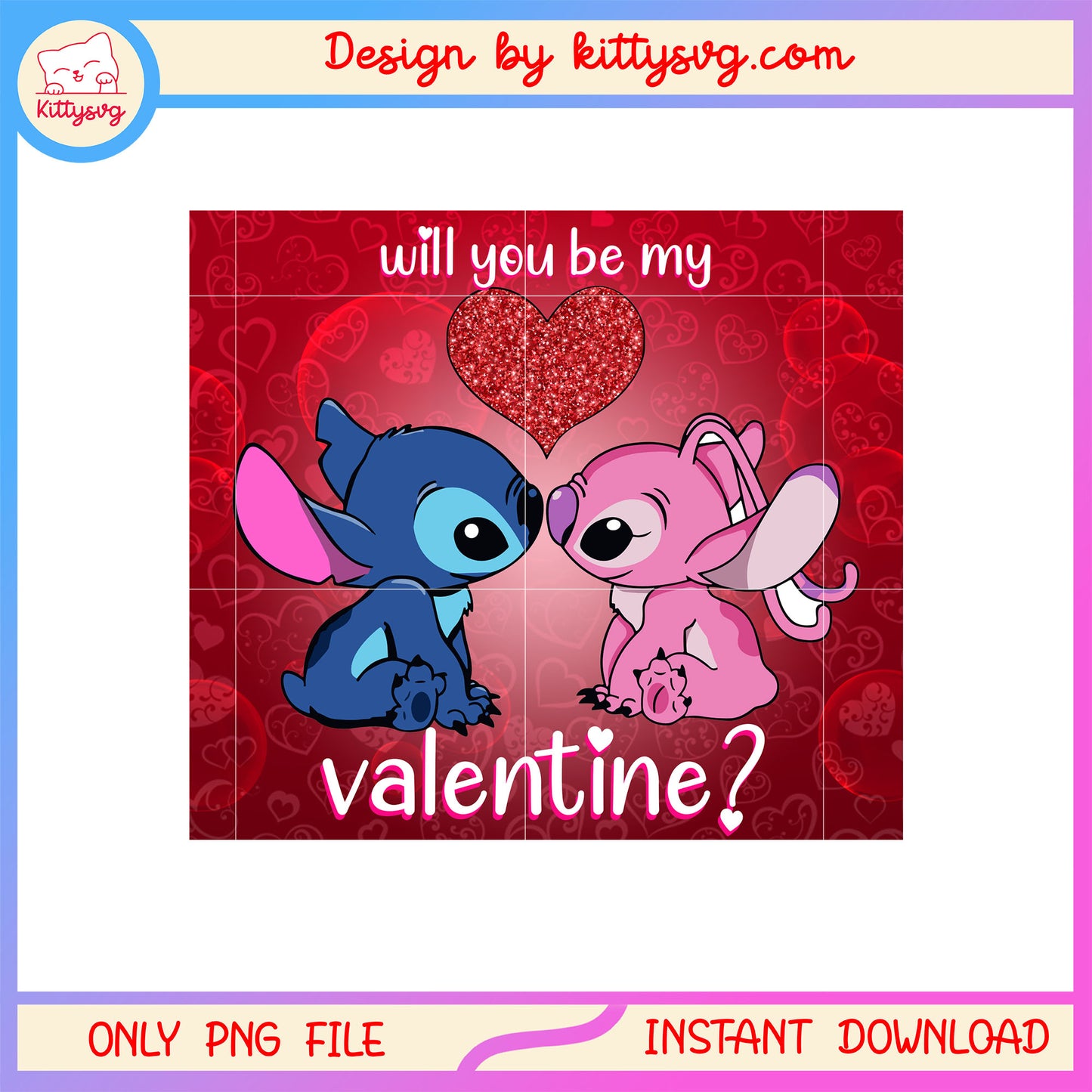 Valentine red poster couple png, stitch valentines day png