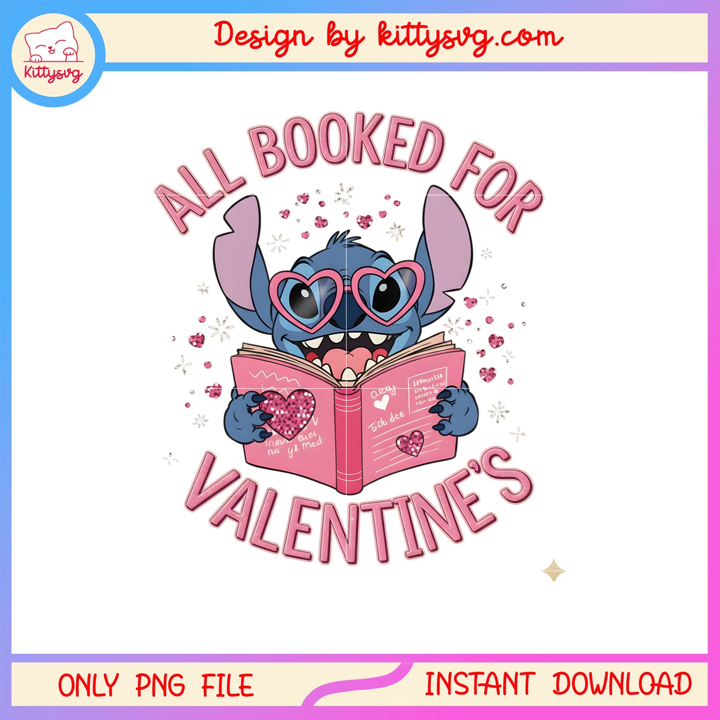 Valentine stitch pink booked png, stitch valentines day png