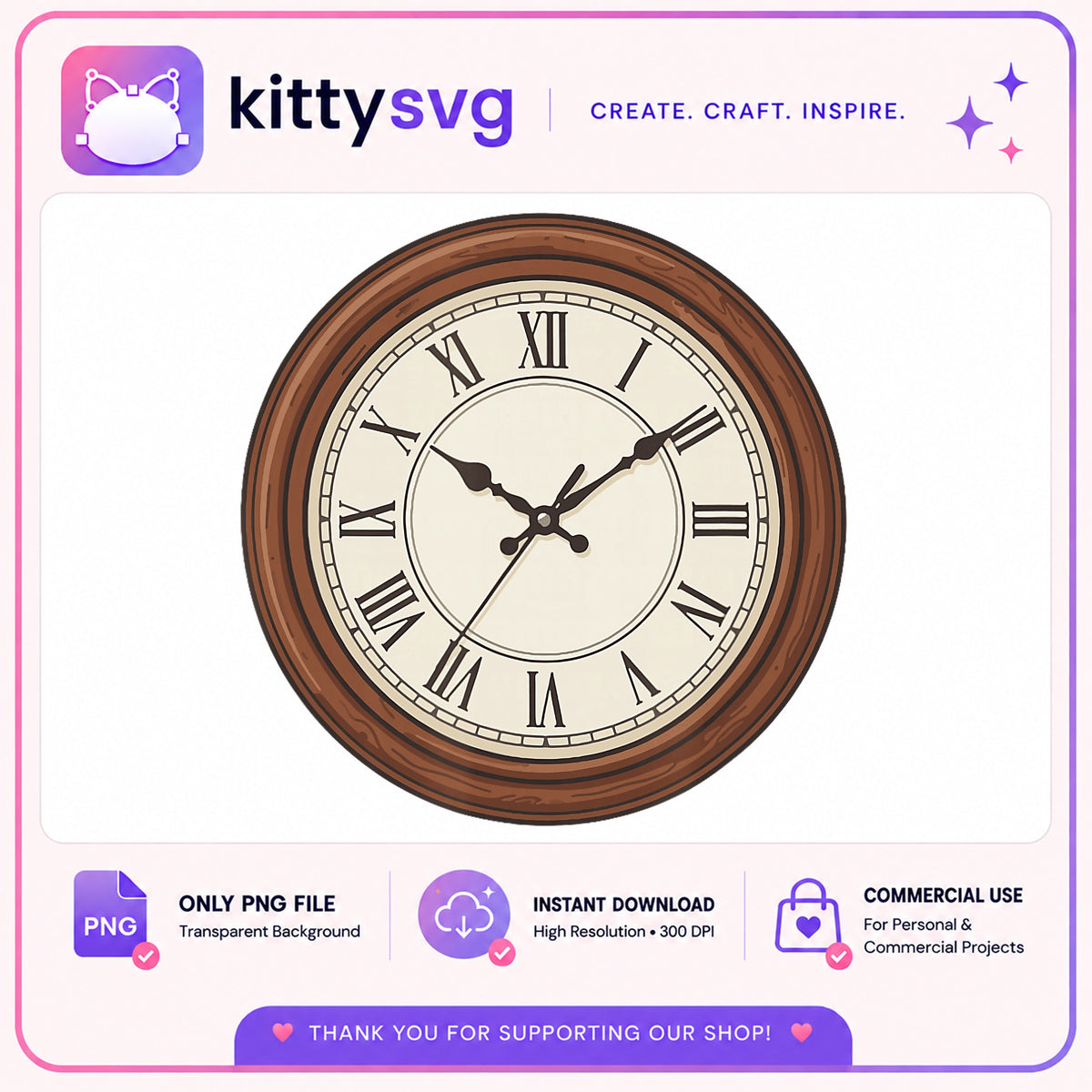 Vintage Wall Clock PNG, Antique Clock Clipart, Roman Numeral PNG