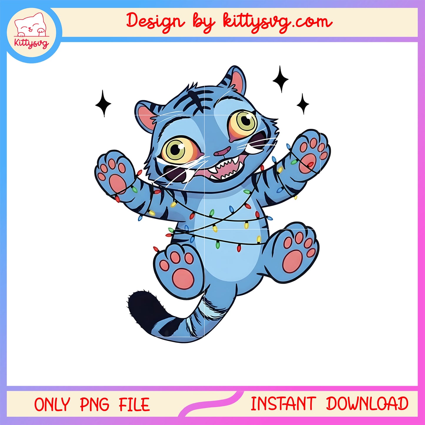 Vintage derpy tiger kpop christmas lights png, christmas decor png