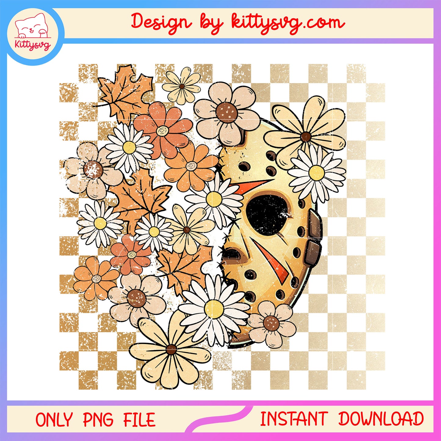 Vintage floral jason voorhees face png, horror characters png, horror movie png