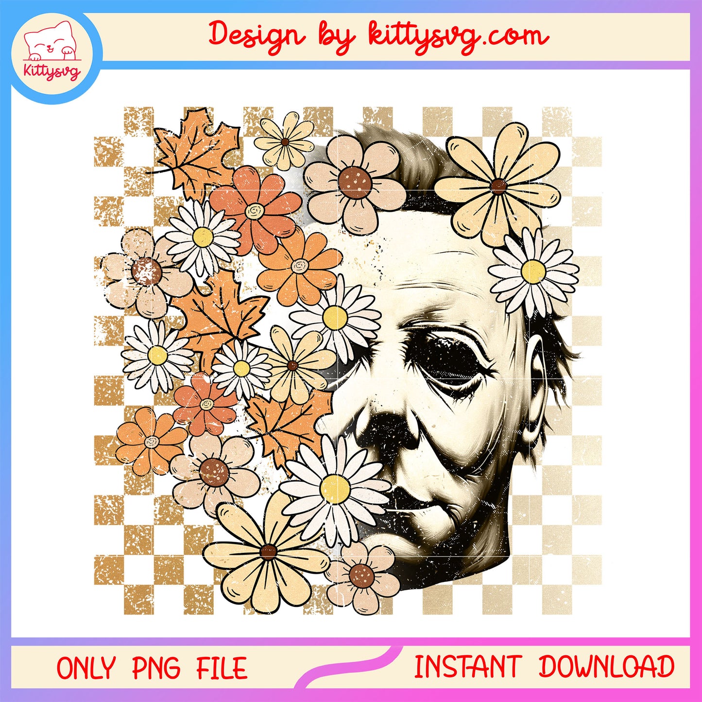 Vintage floral michael myers face png, horror characters png, horror movies png