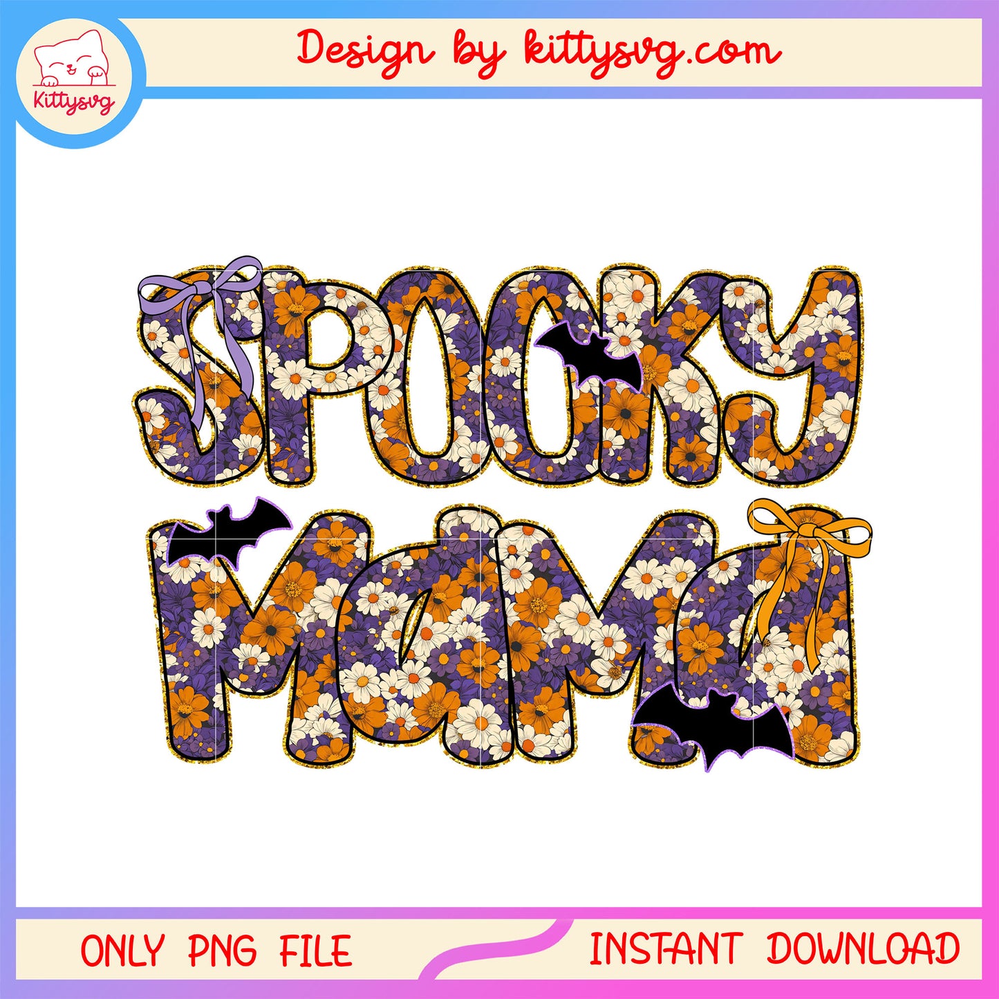 Vintage floral spooky mama png, font design png, vintage png