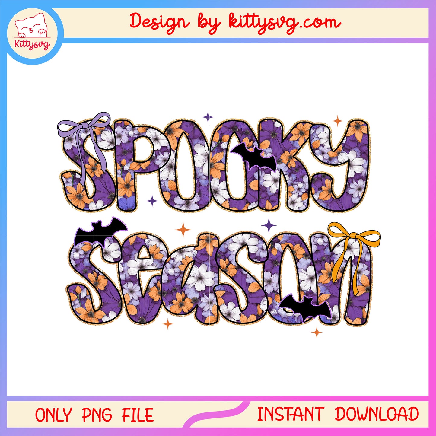 Vintage floral spooky season png, vintage png, halloween font png