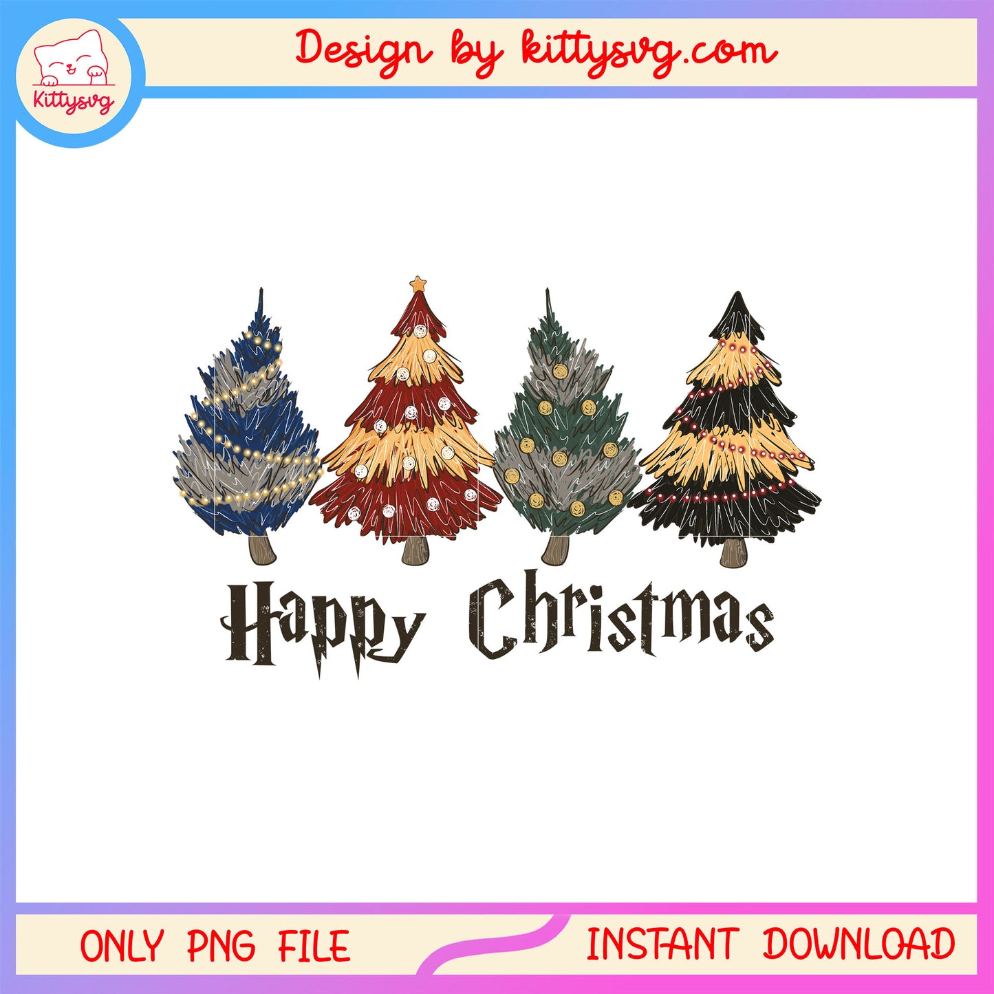 Vintage happy christmas tree design png, christmas tree decor png