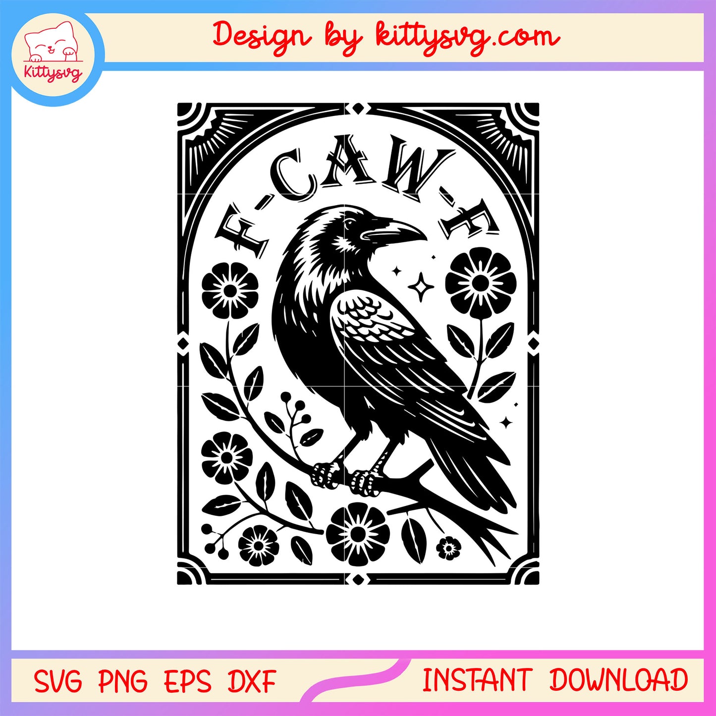 Vintage picture f-caw-f crow design svg, the crow svg