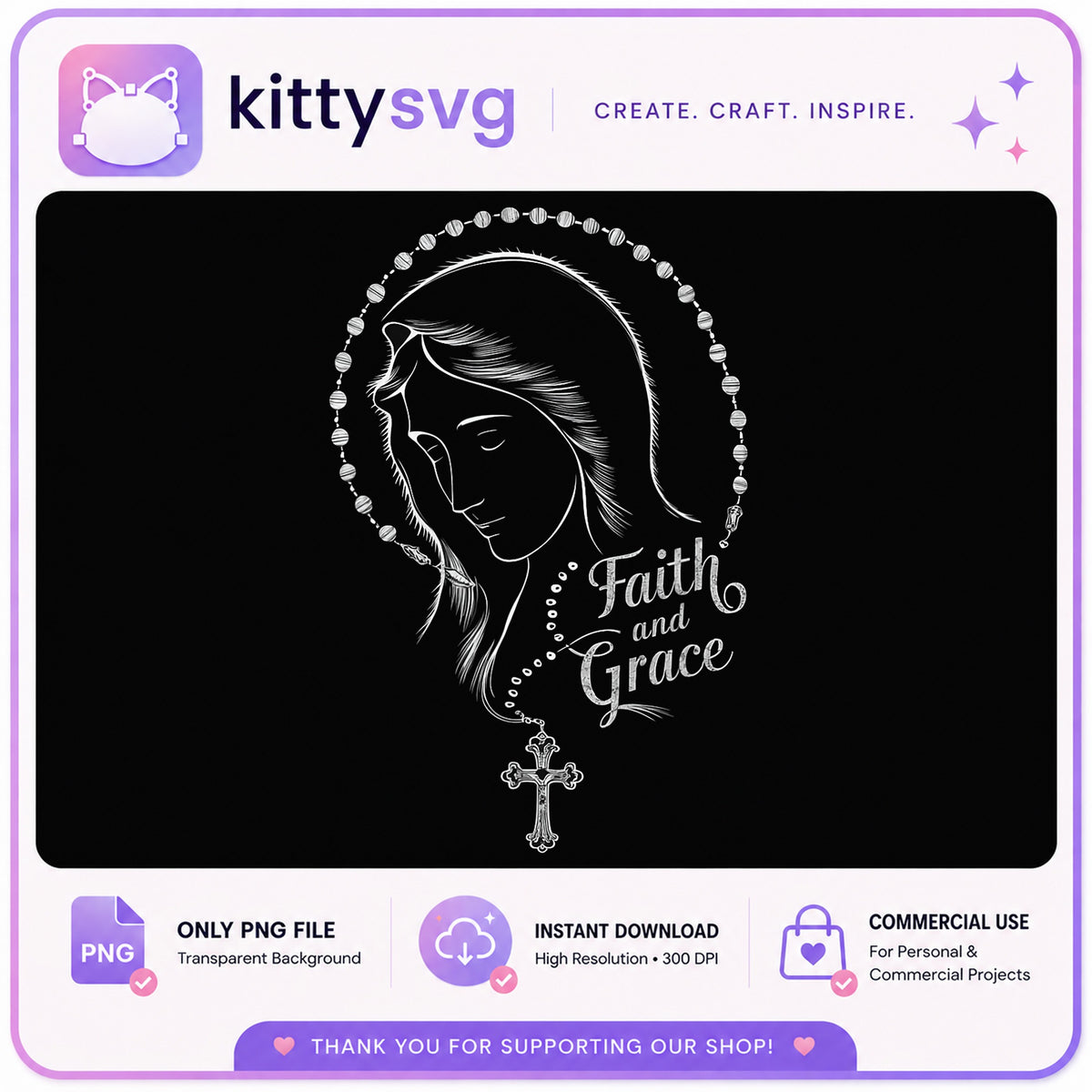 Virgin Mary Rosary Faith And Grace PNG, Religious Cross PNG, Catholic PNG