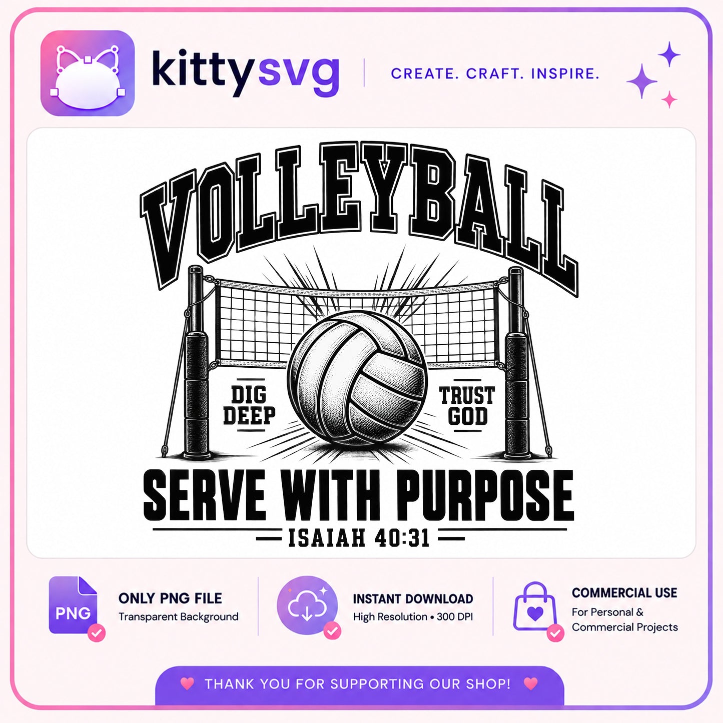 Volleyball Serve With Purpose Christian PNG, Bible Verse PNG, Sports PNG