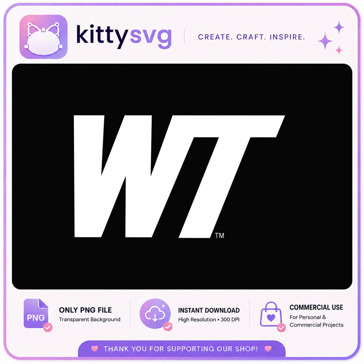 WT Logo PNG, Monogram Initials PNG, Transparent Background PNG
