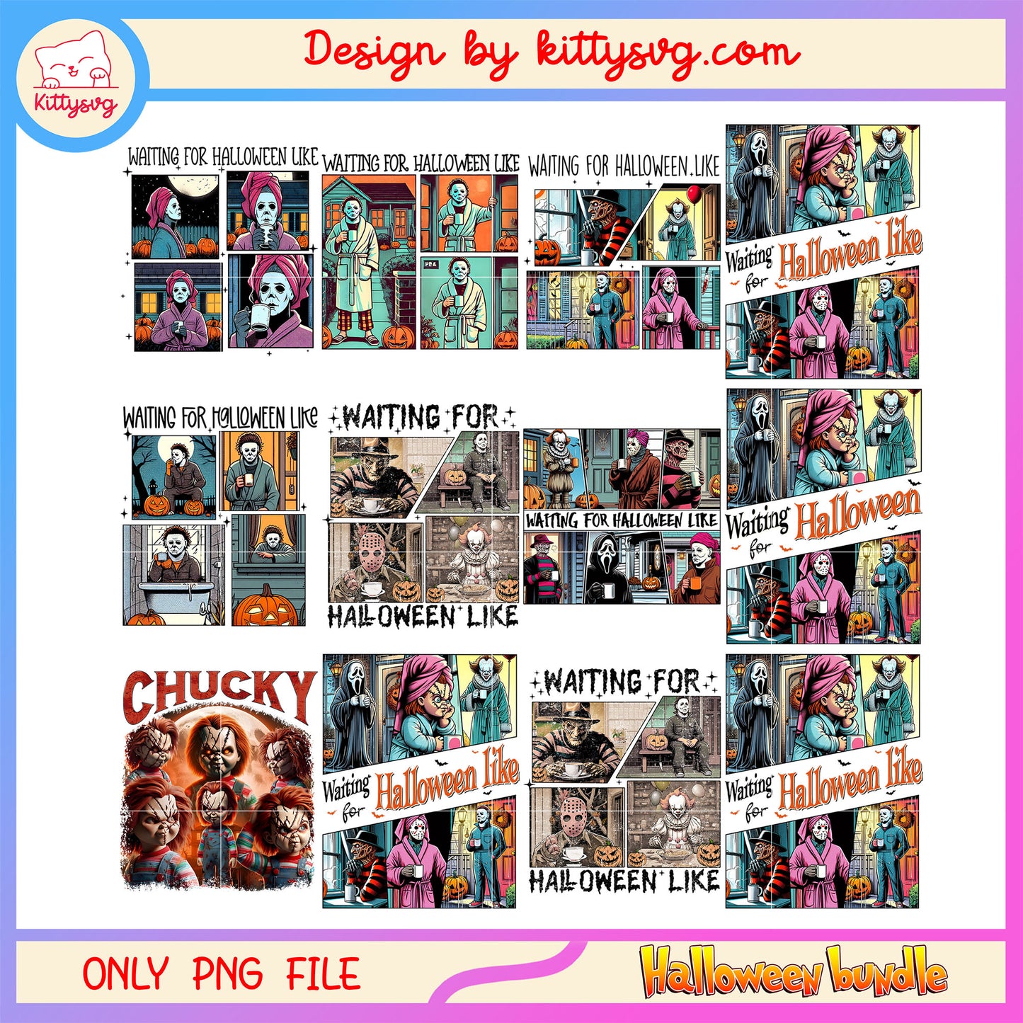 Waiting for hallowen like deisgn bundle png, horror halloween png