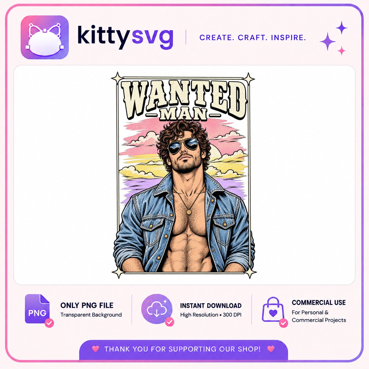 Wanted Man PNG, Western Cowboy Shirt Design PNG, Retro PNG