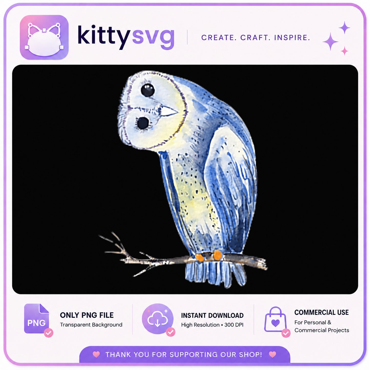 Watercolor Barn Owl PNG, Cute Owl Clipart, Owl On Branch PNG