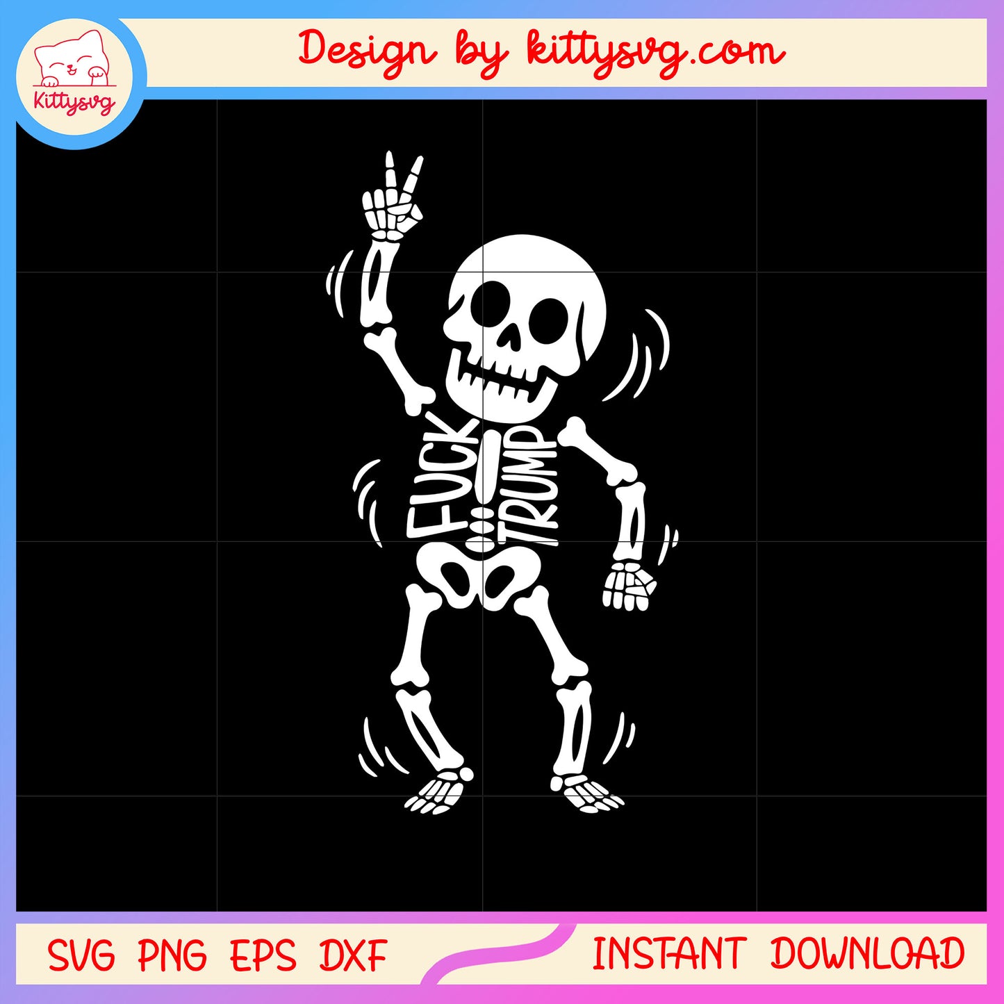 White skeleton fuck trump design svg, human skeleton svg