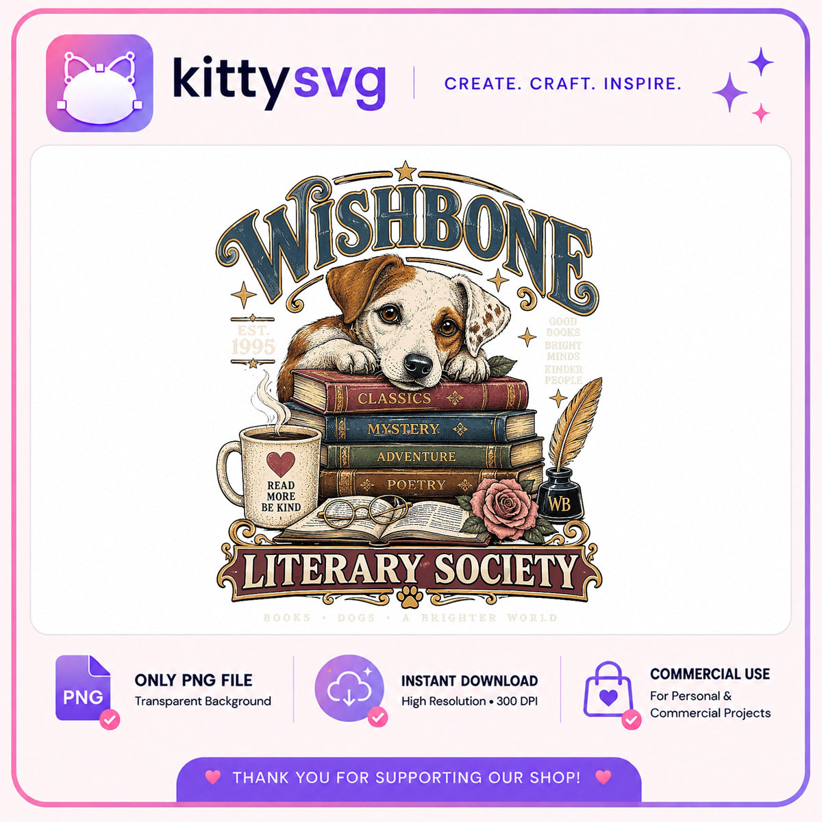 Wishbone Literary Society PNG, Book Lover Dog PNG, Reading PNG