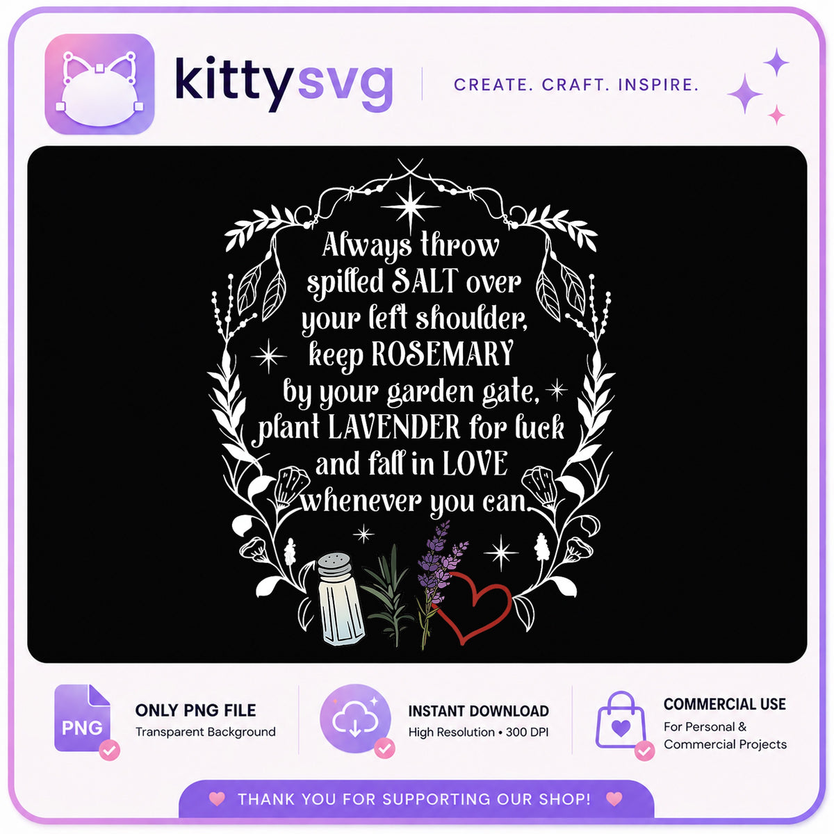Witch Quotes PNG, Lavender Rosemary Floral Design, Cottagecore PNG