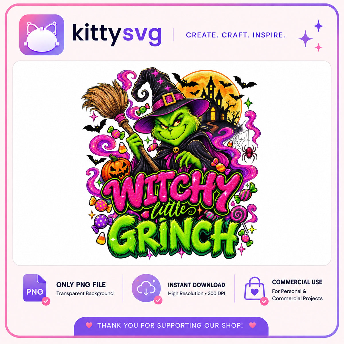 Witchy Little Grinch PNG, Grinch Halloween PNG, Witch PNG